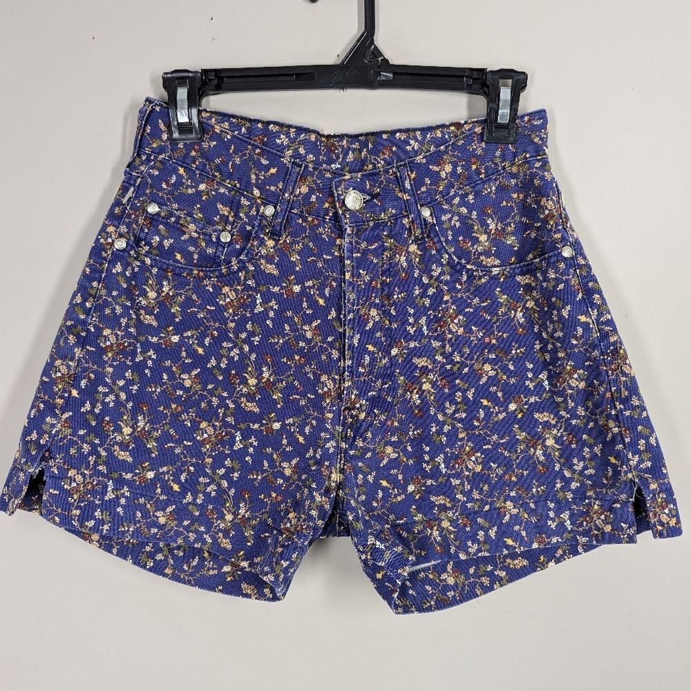 Vintage Floral High-Waisted Denim Shorts